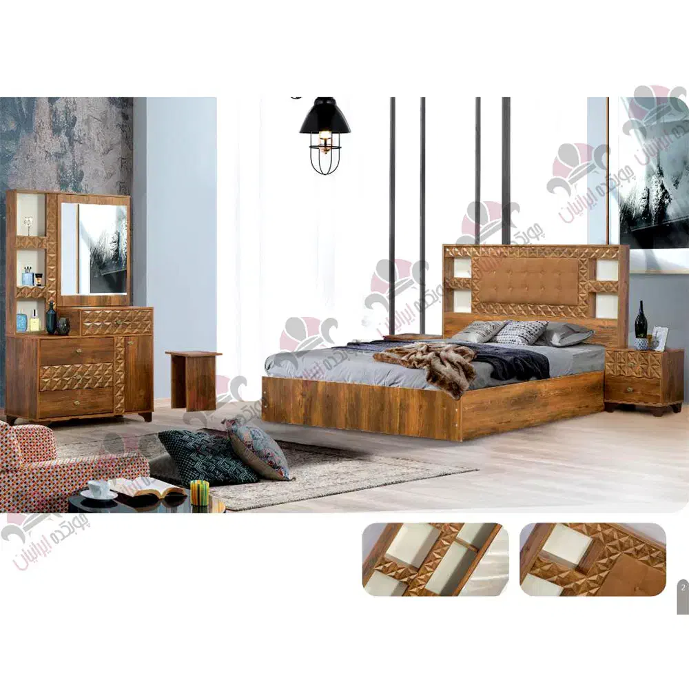 تخت خواب دونفره چوب|تخت و سرویس خواب|کلاله, |دیوار