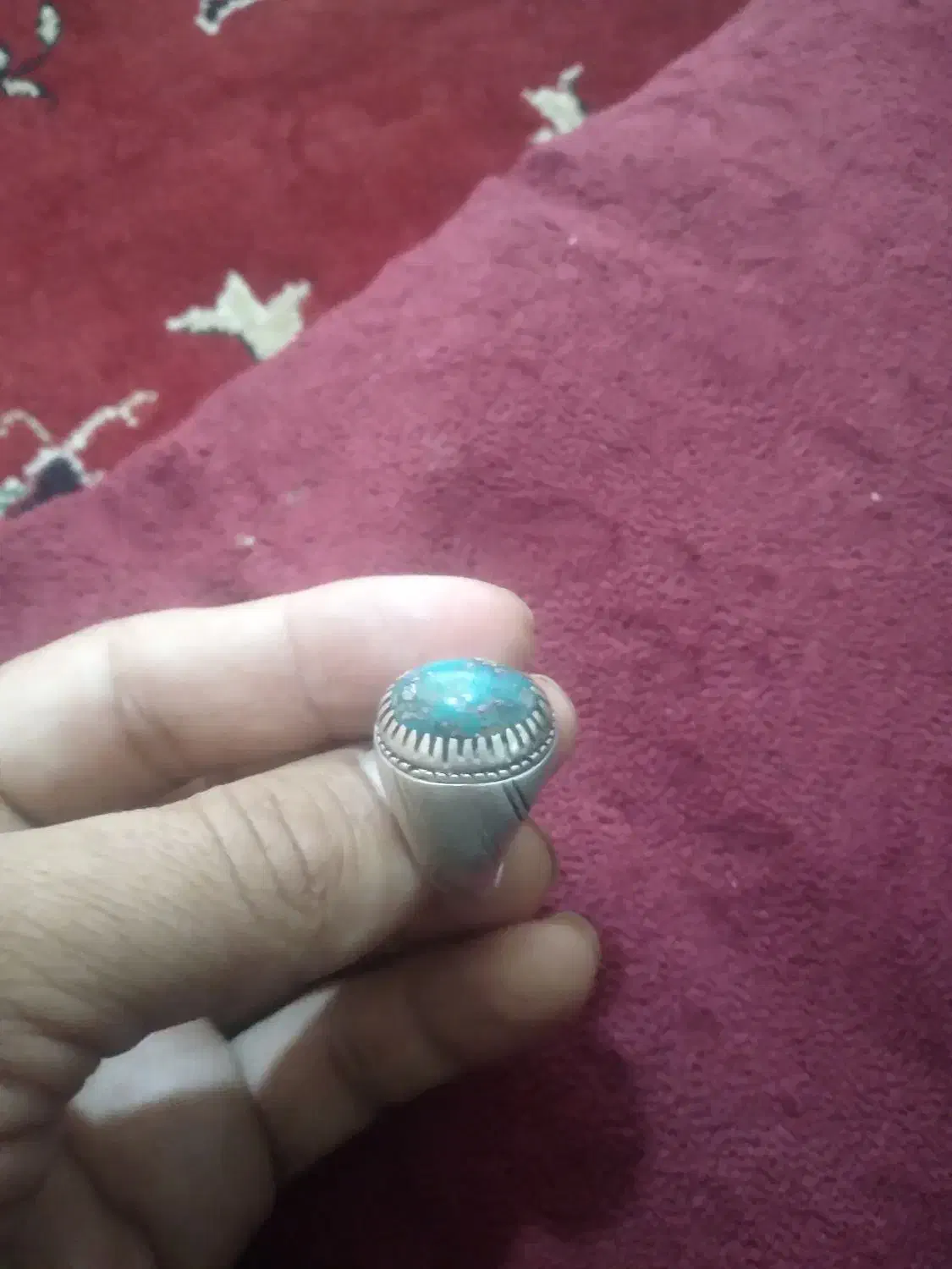 دوعددانگشتریکی فیروزه اصل وعقیق سبزخوش رنگ|جواهرات|گزیک, |دیوار