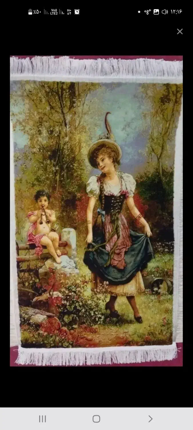 تابلو فرش دست بافت دختر فرانسوی و فرشته|تابلو فرش|مسجد سلیمان, |دیوار