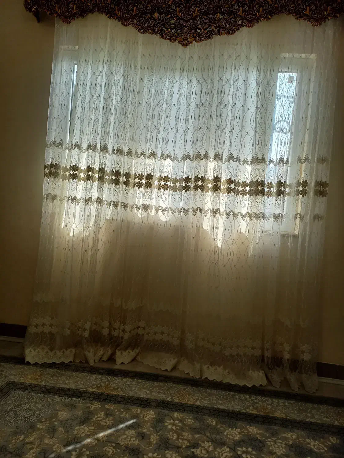 یک جفت پرده تمیز سالم همراه کتیبه ها|پرده، رانر، رومیزی|گنبد کاووس, |دیوار