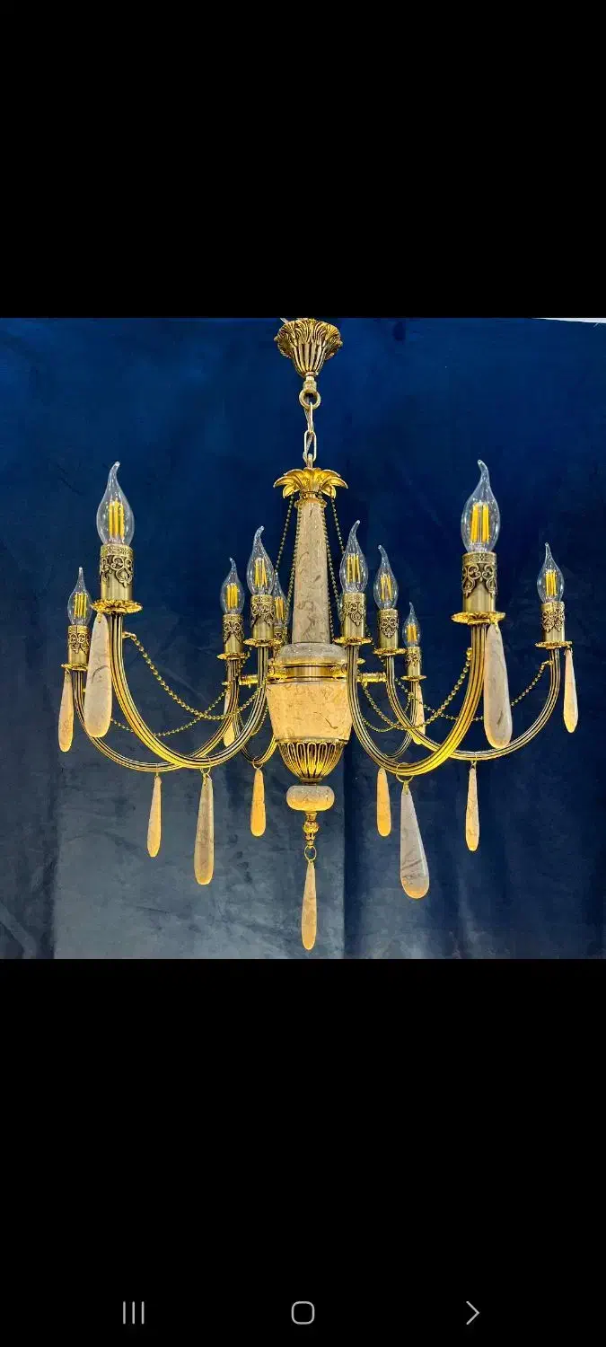 لوسترپرشین برنجی سنگی.۳+۷شعله برنج HK light.678|لوستر و چراغ آویز|تهران, نعمتآباد|دیوار