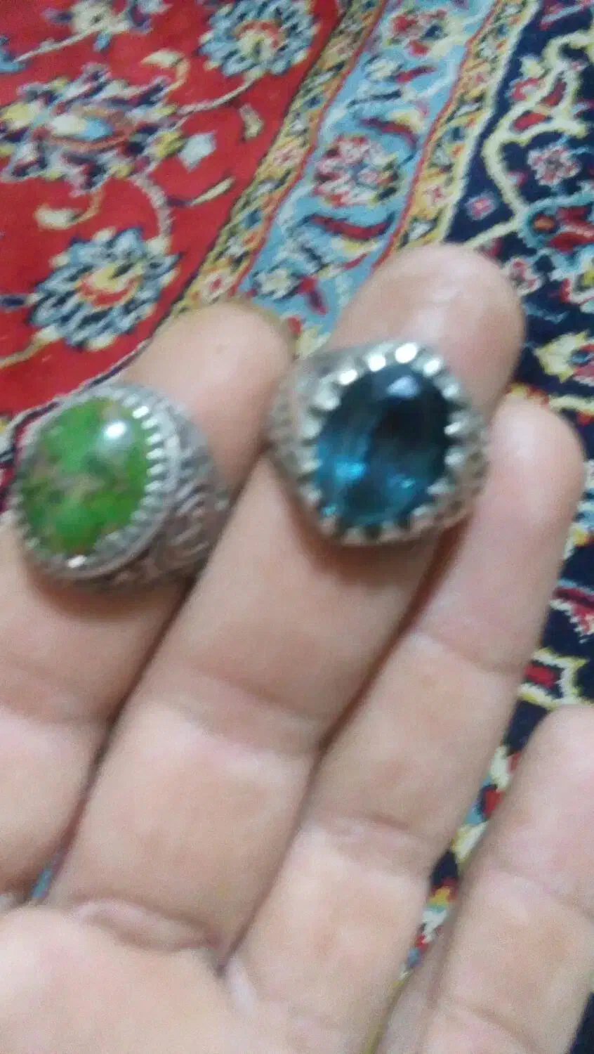 انگشتر توپاز نقره وفیروزه قدیمی نشابور اصل|کلکسیون اشیاء عتیقه|مشهد, ایوان|دیوار