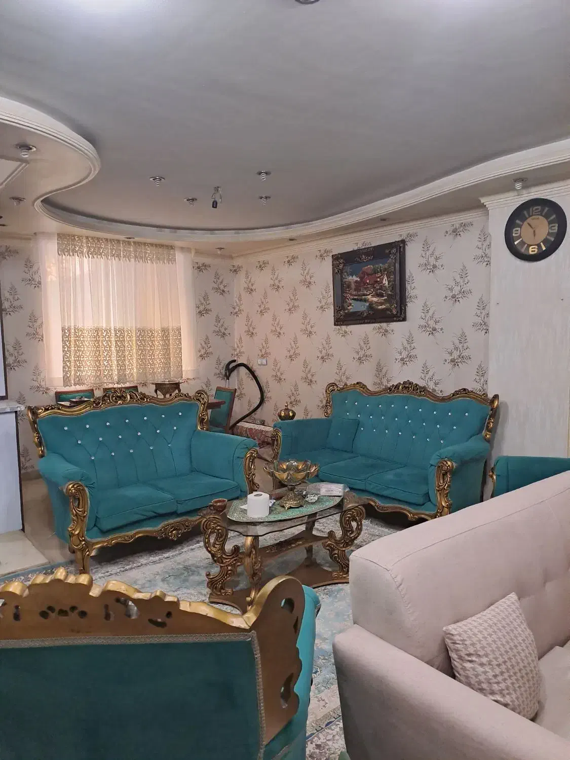 مبلمان ۷نفره سبز رنگ جنس خارجی|مبلمان خانگی و میز عسلی|کاشان, فاز ۱ ناجی آباد|دیوار