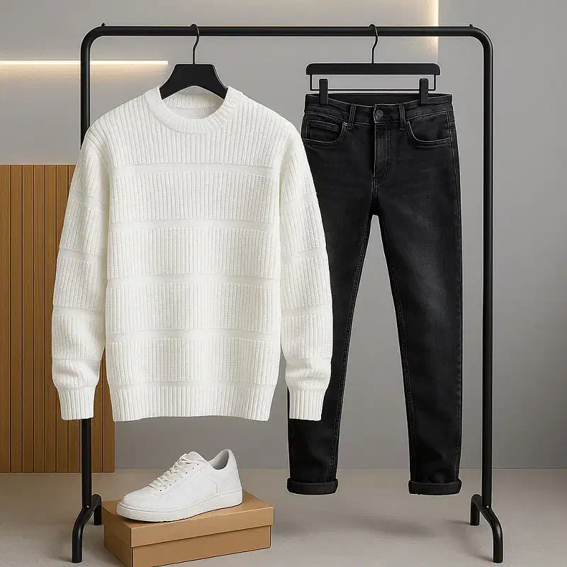 پلیور بافت مردانه یقه گرد مدل arman- سفید|لباس|رشت, پل تالشان|دیوار