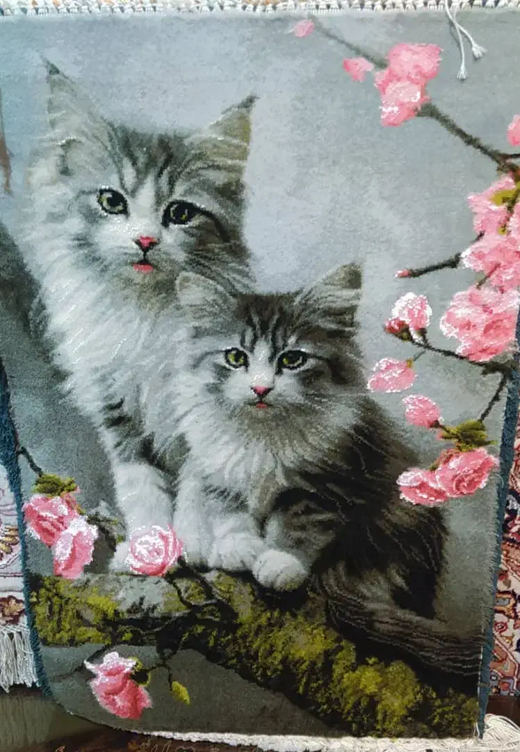 تابلو فرش طرح دو گربه بهاری|تابلو فرش|تبریز, |دیوار