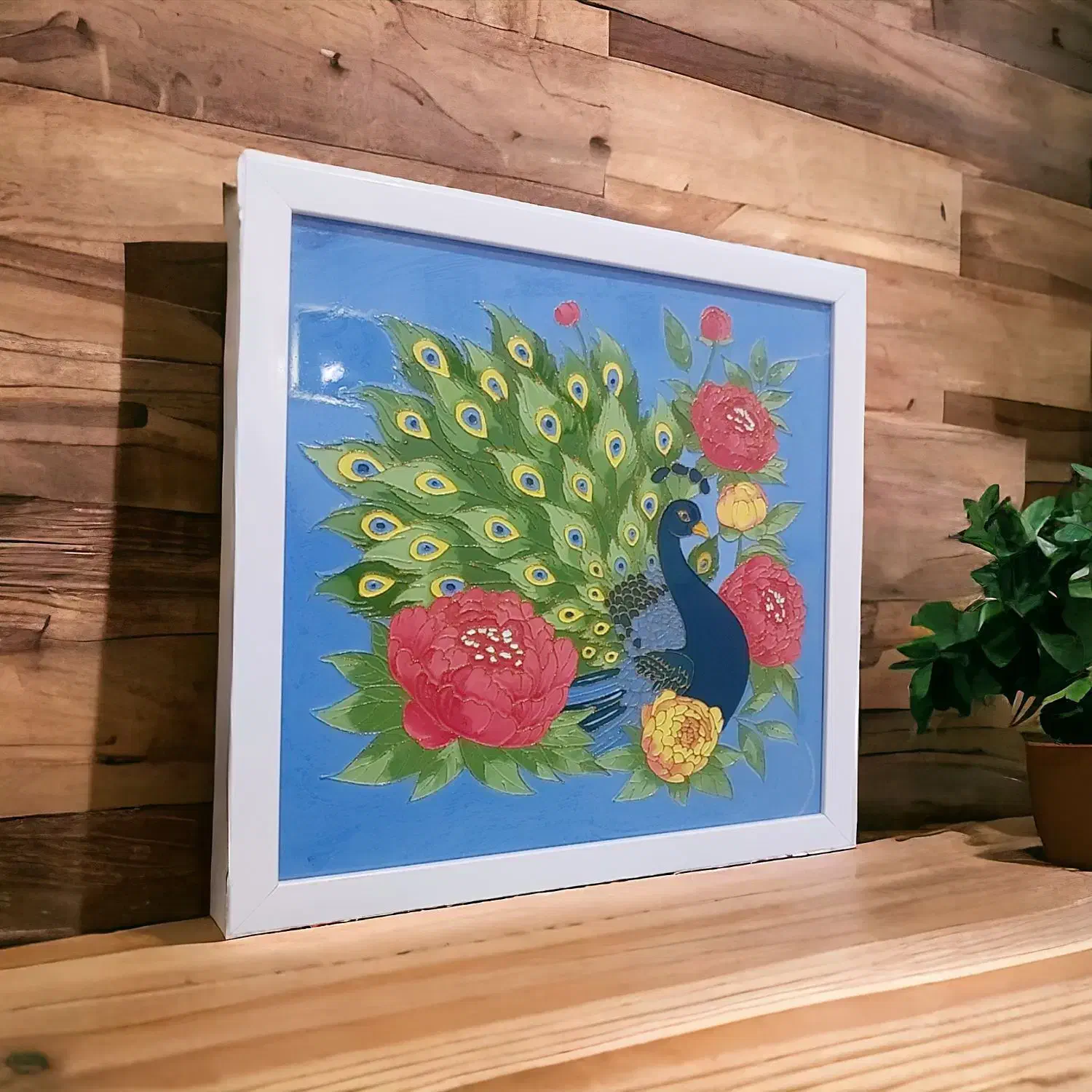 تابلو طاووس نقاشی روی شیشه کاملا دستساز|تابلو، نقاشی، عکس|ساوه, |دیوار