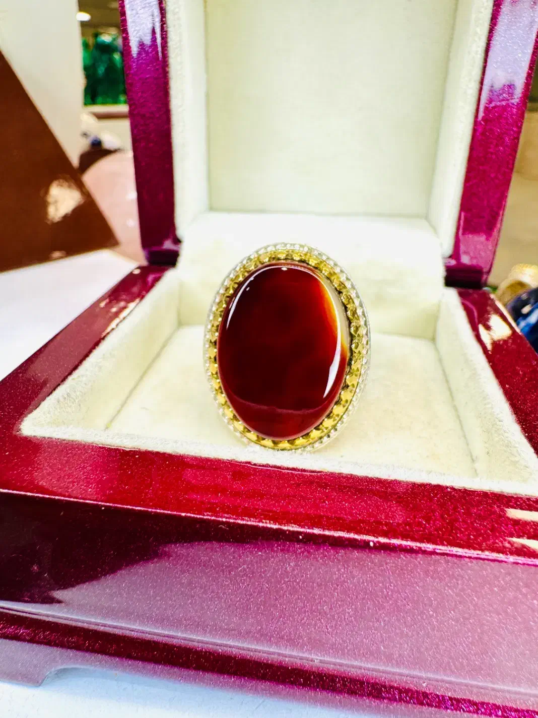 انگشتر فوق کلکسیونی عقیق سرخ هاله دار صفوی خراسانی|بدلیجات|تبریز, |دیوار