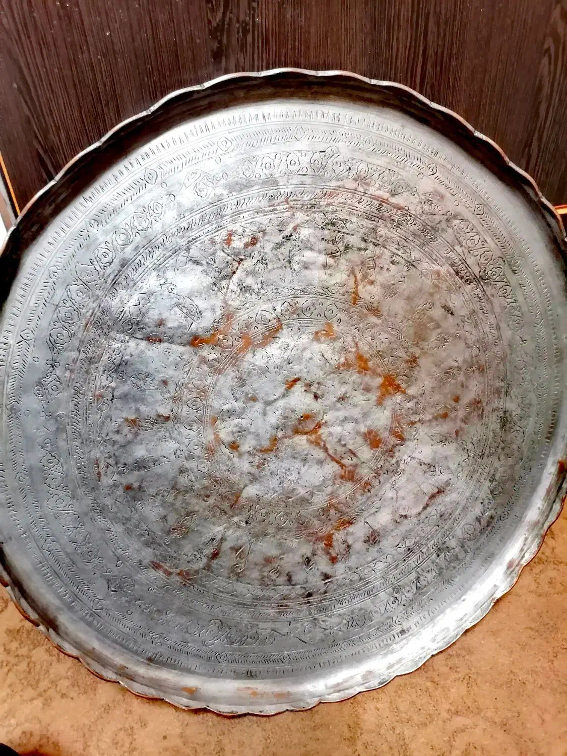 عتیقه مجمعه مسی بزرگ. قلمکاری|کلکسیون اشیاء عتیقه|قم, باجک یک|دیوار