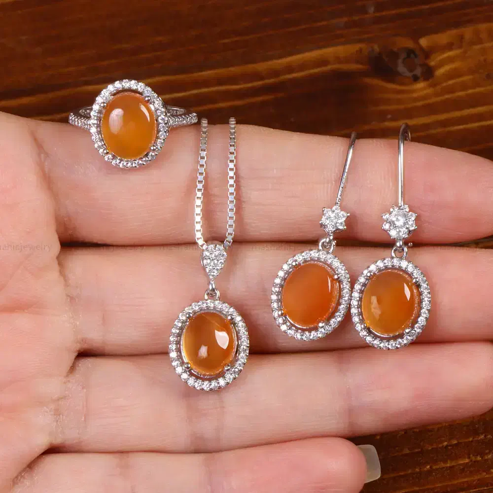 نیم ست نقره همراه با سنگ طبیعی عقیق یمنی|جواهرات|تهران, جوادیه تهرانپارس|دیوار