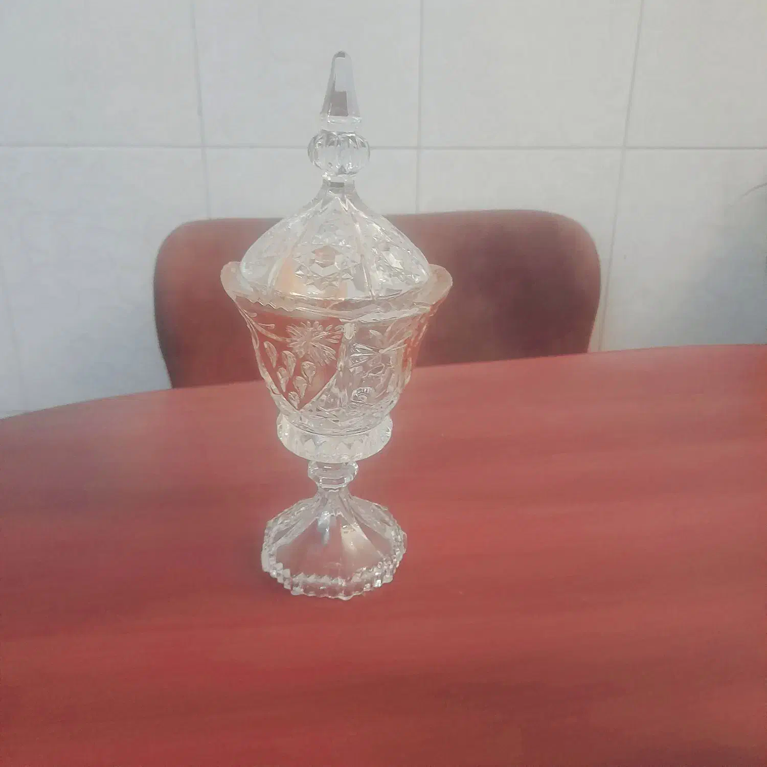 قندان پایه دار کریستال طلایی کوب چک اصل چک|ظروف سرو و پذیرایی|خوی, |دیوار