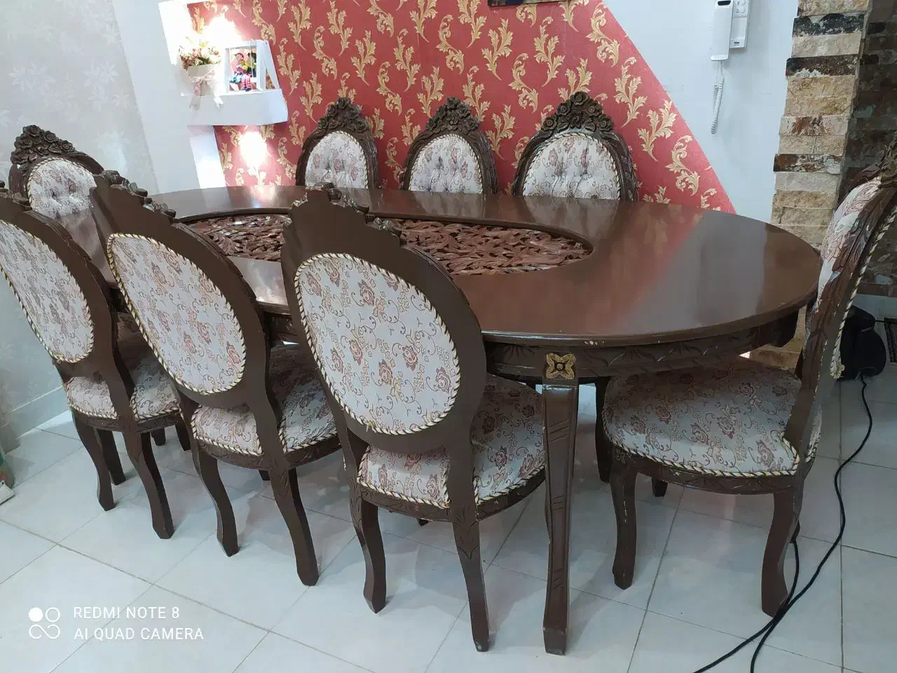 ناهارخوری هشت نفره چوب گردو تمام منبت|میز و صندلی غذاخوری|سنندج, |دیوار