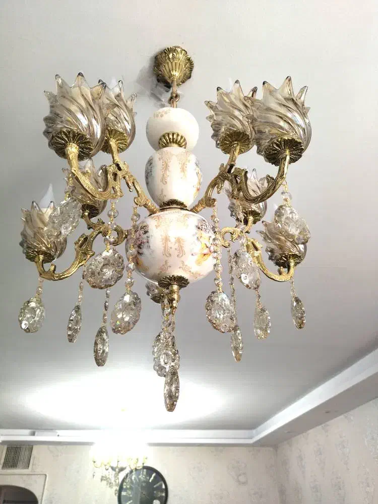 دوعددلوستربرنجی وسرامیک پنج شاخه|لوستر و چراغ آویز|فردیس, شهرک شهید حسینی|دیوار