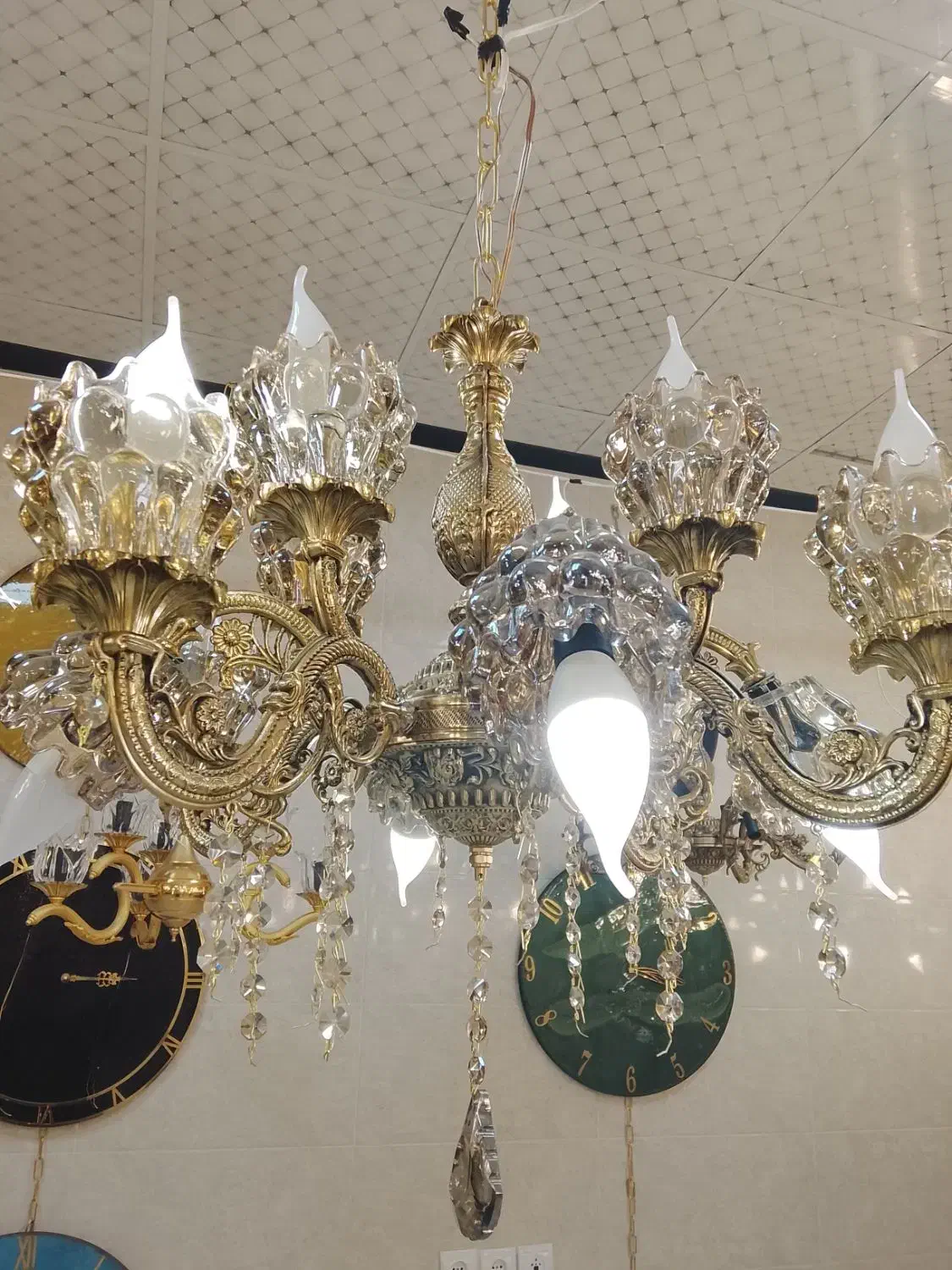 لوستر۱۲شعله برنزی|لوستر و چراغ آویز|تبریز, |دیوار