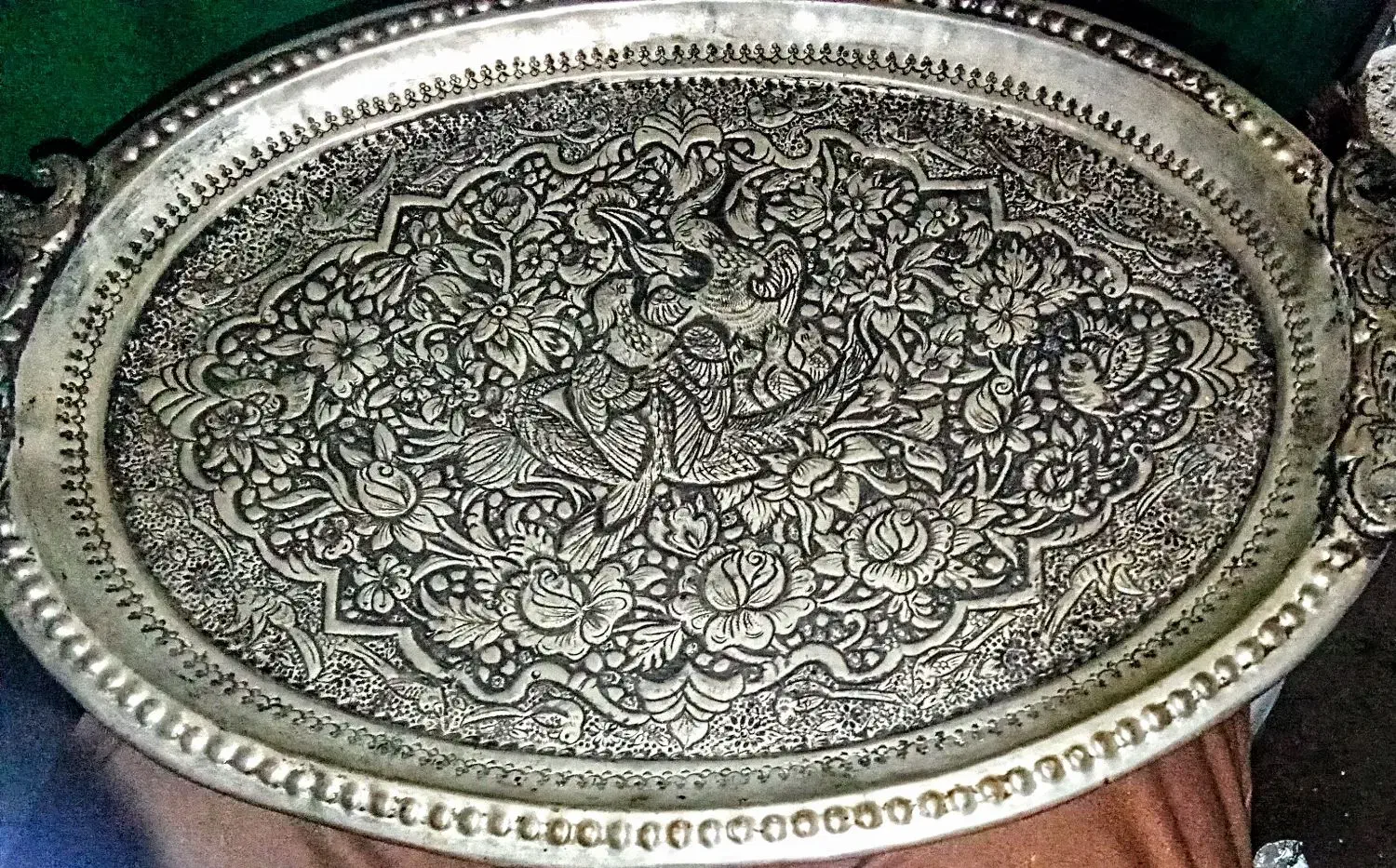 سینی مسی نخودی قاجارباقلم فوق زیبای پهلوی و2ظرف مس|کلکسیون اشیاء عتیقه|زنجان, |دیوار