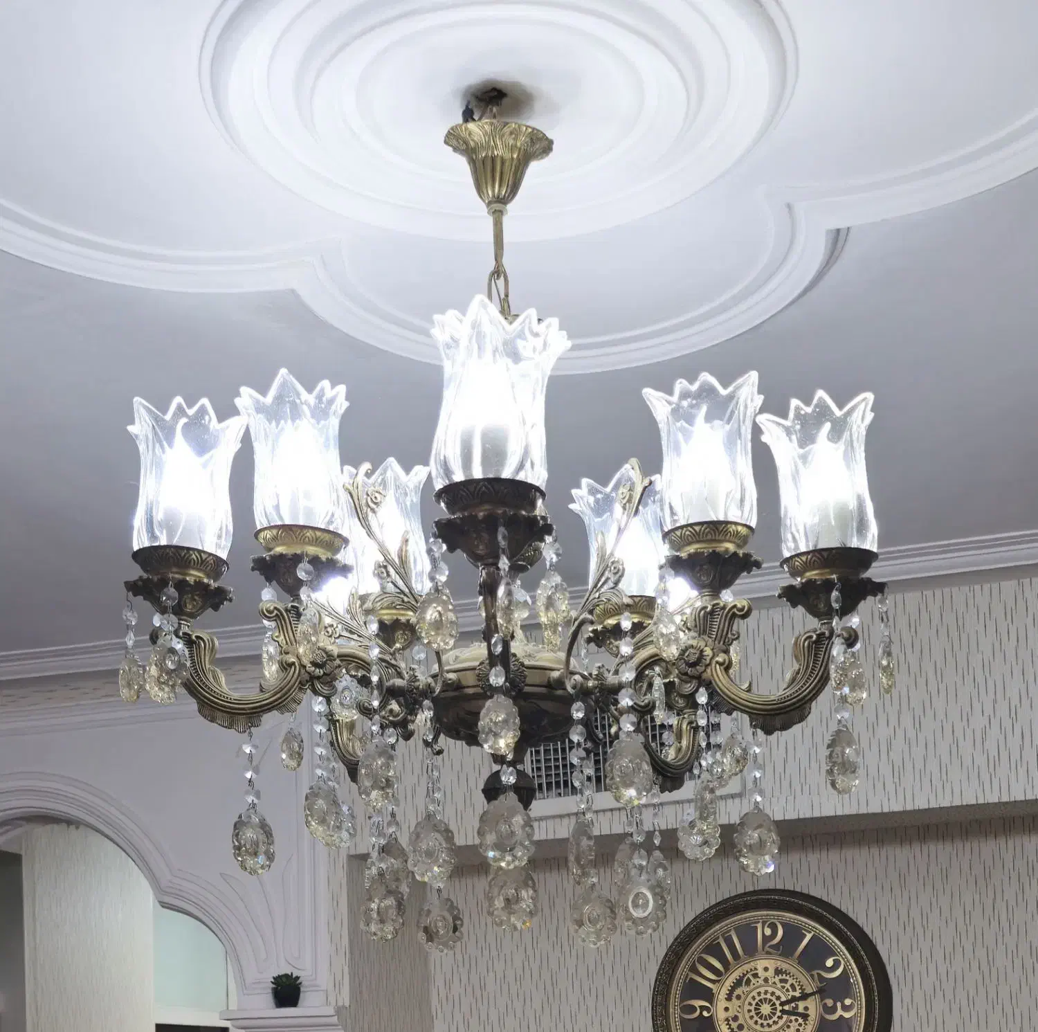 یک جفت لوستر برنجی۵شاخه ۱۰شعله|لوستر و چراغ آویز|قزوین, |دیوار