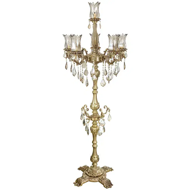 اباژور کنار سالنی برنجی پنج شعله دوبل ۱۱ شعله میشه|چراغ خواب و آباژور|مشهد, هنرور|دیوار