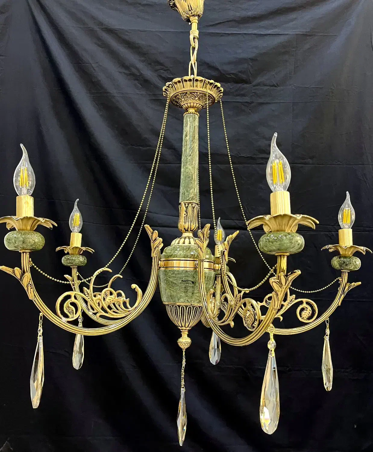 لوستربا کیفیت ترکیب سنگ و برنج پرکار زنبق دار۵شاخه|لوستر و چراغ آویز|تهران, نعمتآباد|دیوار