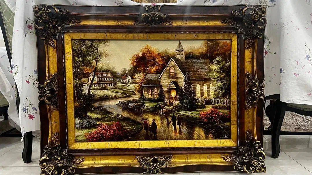 تابلو فرش دستباف چله ابریشم با قاب چوبی لاکچری|تابلو فرش|تهران, صادقیه|دیوار