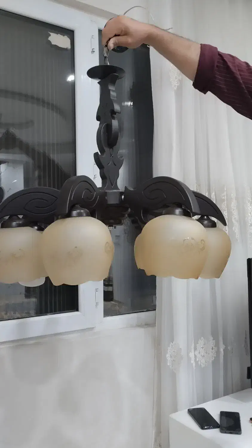 لوستر چوبی 7 شاخه|لوستر و چراغ آویز|سنندج, |دیوار