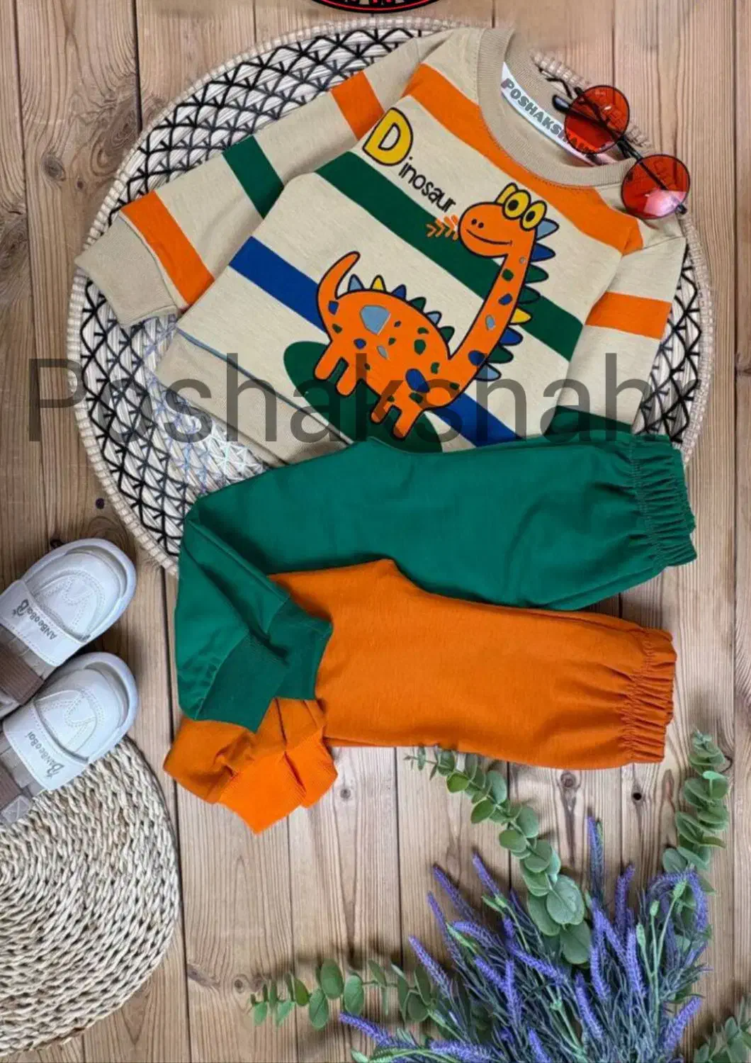 بلوز شلوار راه راه طرح دایناسور|کفش و لباس بچه|شهرکرد, |دیوار