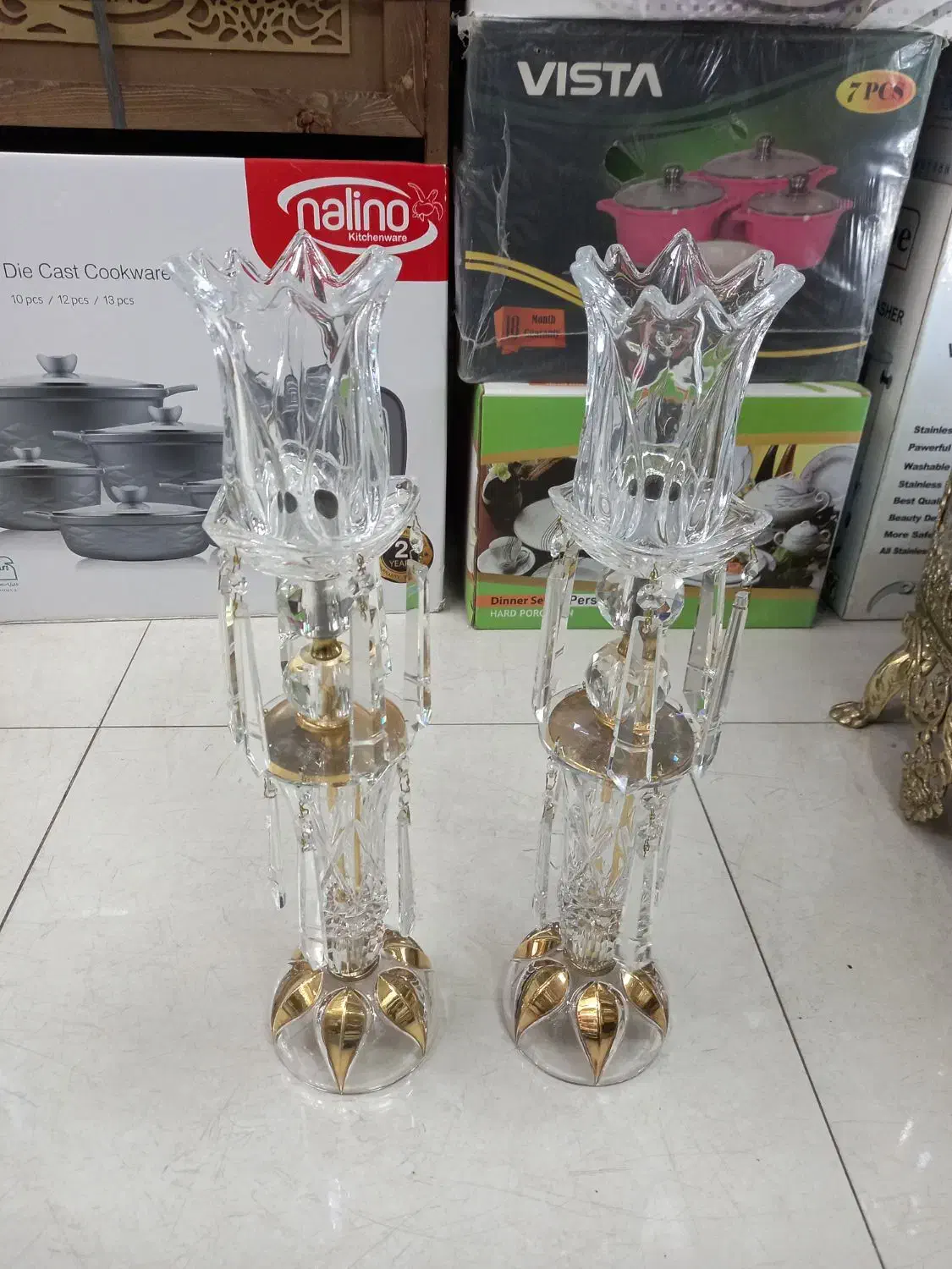 شمعدون تمام کریستال جفت بالاله وآویز|صنایع دستی و سایر لوازم تزئینی|تهران, شیوا|دیوار