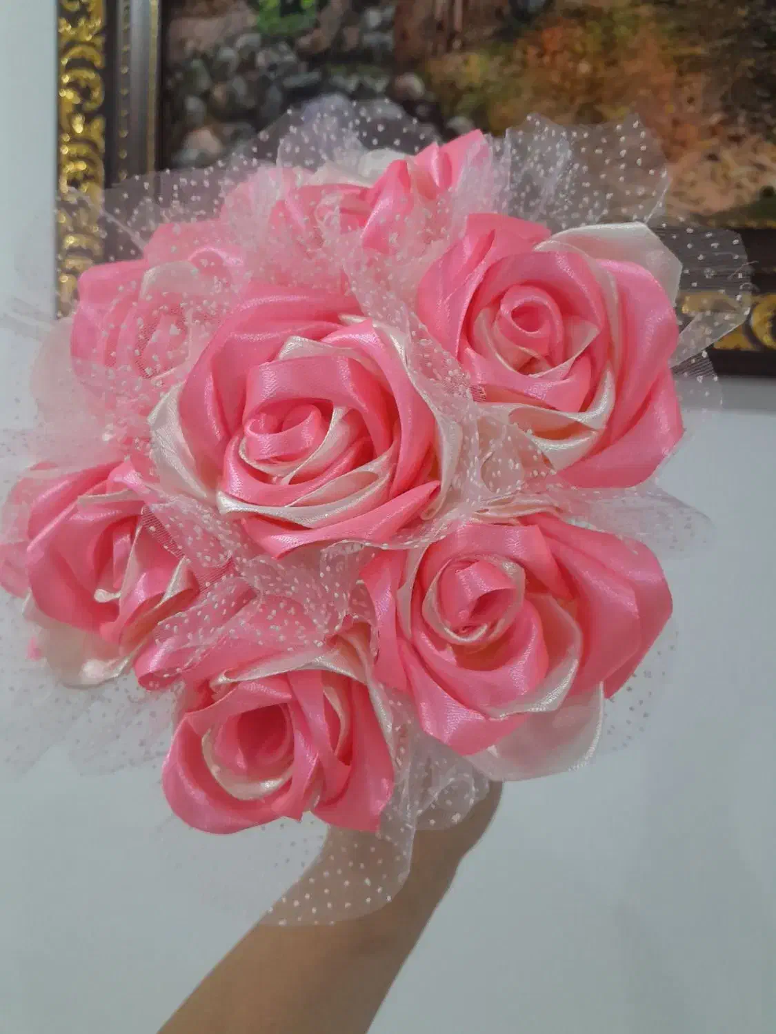 گل رز روبانی|گل مصنوعی|قروه, |دیوار