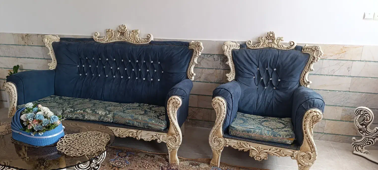 مبل سلطنتی هفت نفره فیروزه ای|مبلمان خانگی و میز عسلی|سلمان‌شهر, |دیوار
