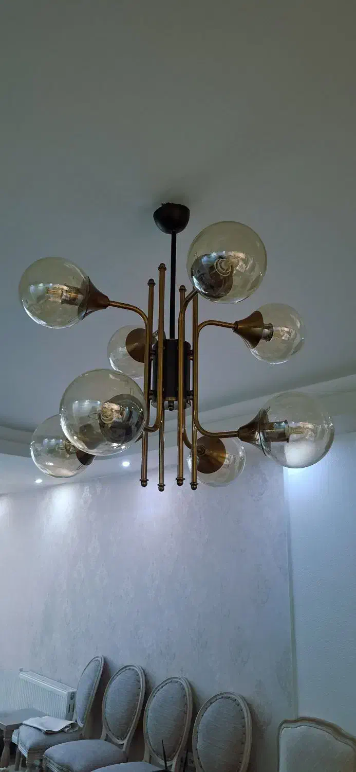 یک جفت لوستر مدرن 8 شعله شیشه ای شامپاین|لوستر و چراغ آویز|شاهین‌شهر, عطار|دیوار