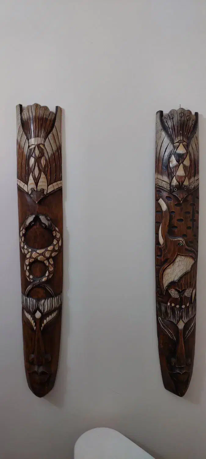دو عدد ماسک چوبی دستساز تزئینی|صنایع دستی و سایر لوازم تزئینی|قائمشهر, |دیوار