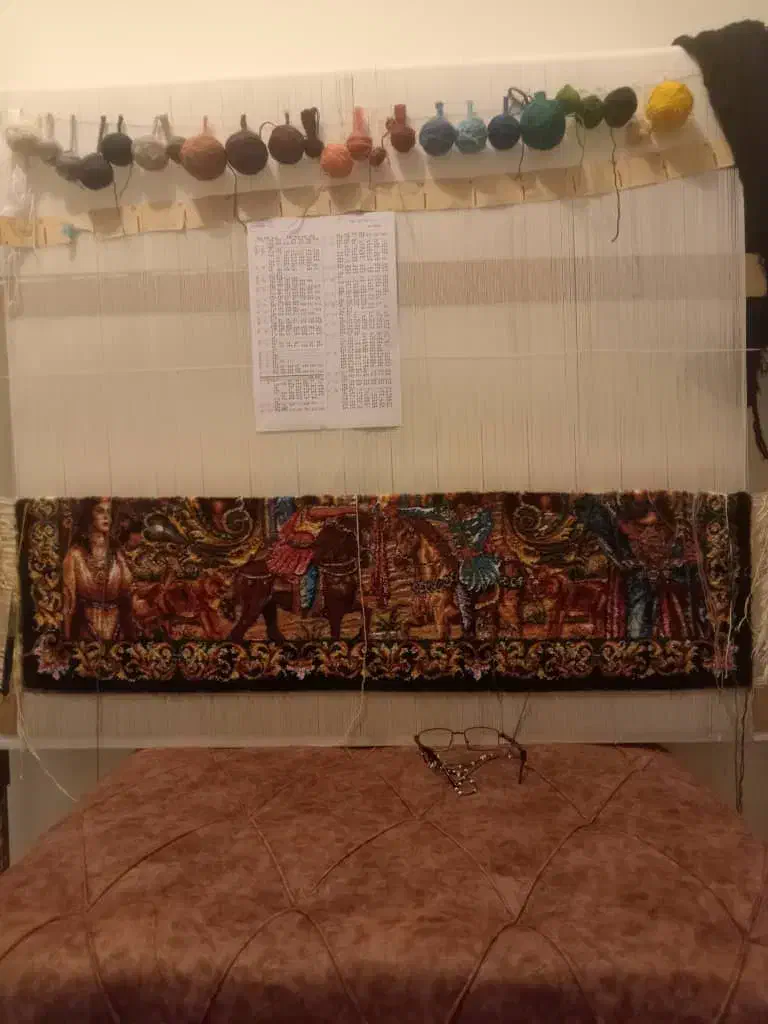 دار فرش نخ نقشه سلاطین با دار بافته شده|تابلو فرش|گرمدره, |دیوار