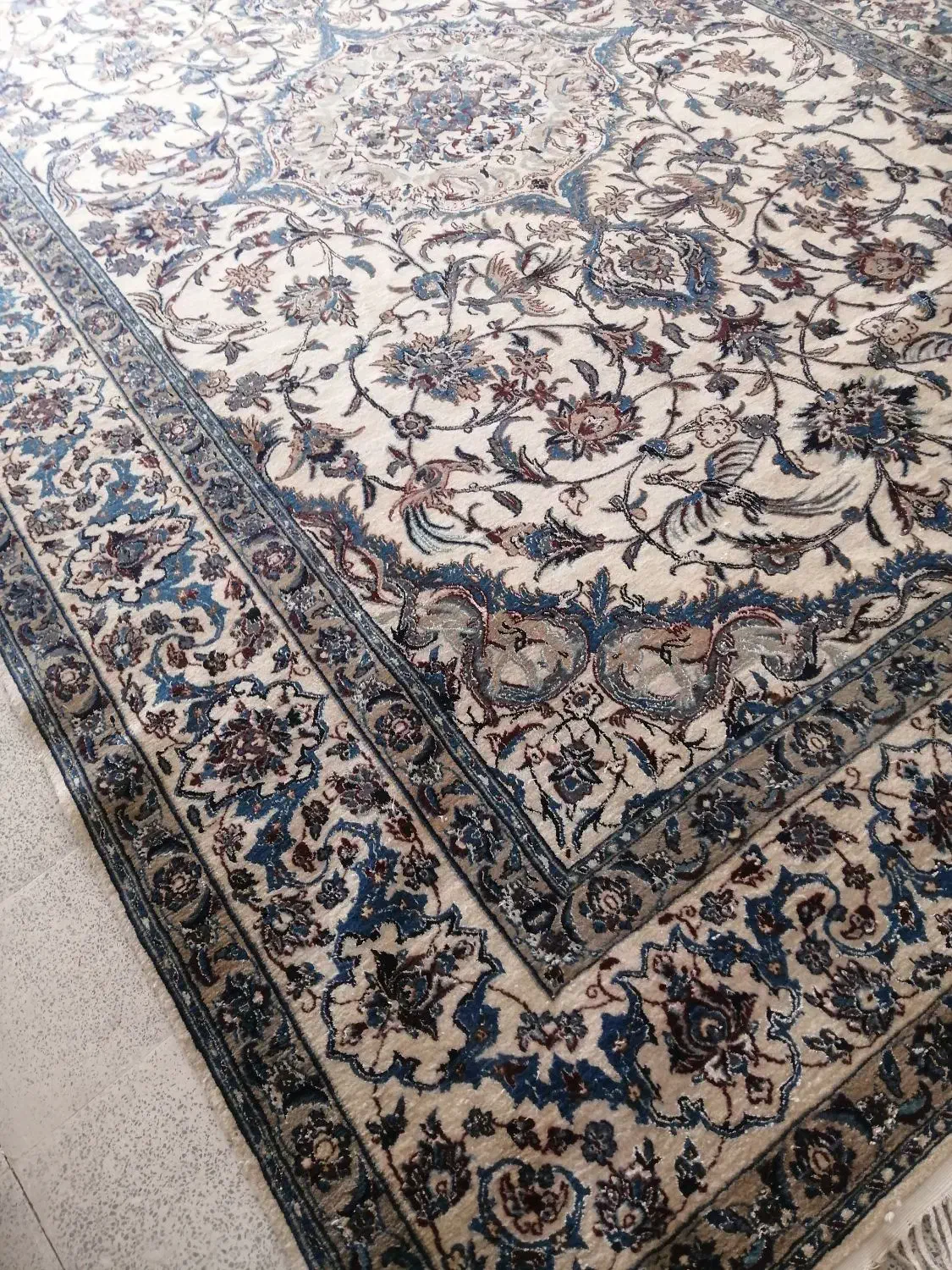 فرش نو دستبافت نایینی ابریشم و کرک دست بافت|فرش|لنجان, |دیوار