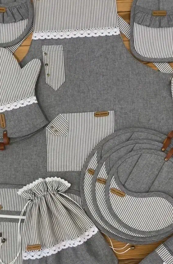 سرویس آشپزخانه پارچه ای طوسی|سفره، حوله، دستمال آشپزخانه|شهرکرد, |دیوار