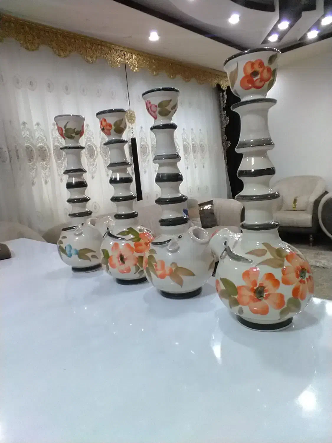 قلیان سفالی گل کاری شده دست ساز بدون رطوبت|صنایع دستی و سایر لوازم تزئینی|بانه, |دیوار