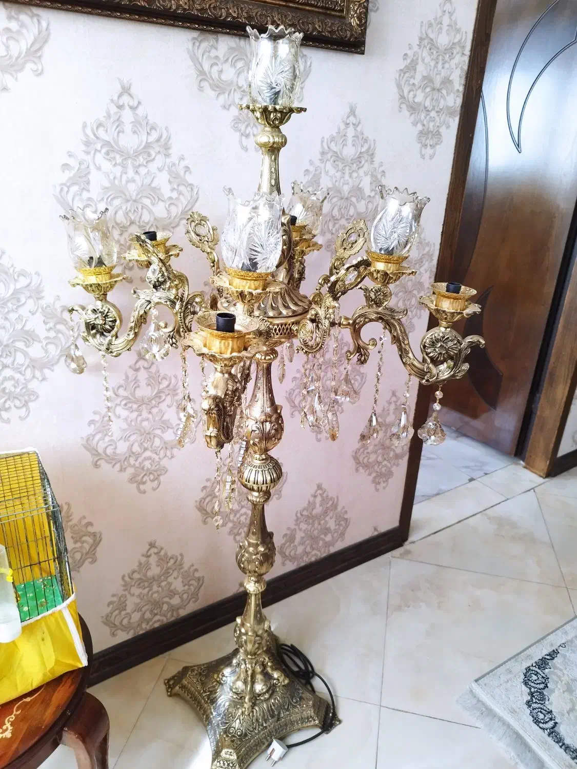 لوستر کنار سالنی برنز 5شاخه|لوستر و چراغ آویز|اصفهان, جاوان|دیوار