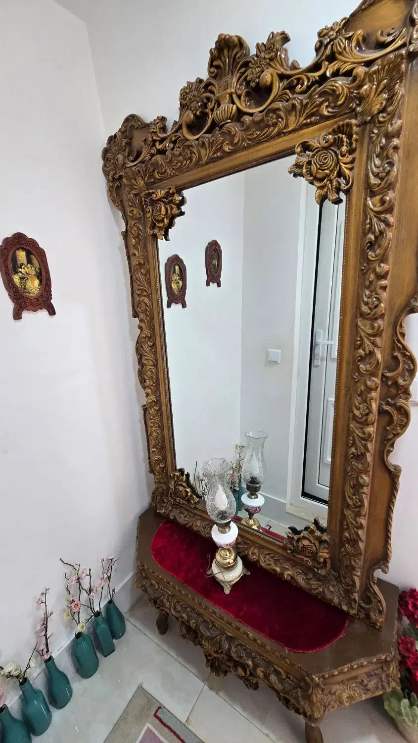 اینه قدیمی چوبی انتیک|بوفه، ویترین، کنسول|زرندیه, |دیوار