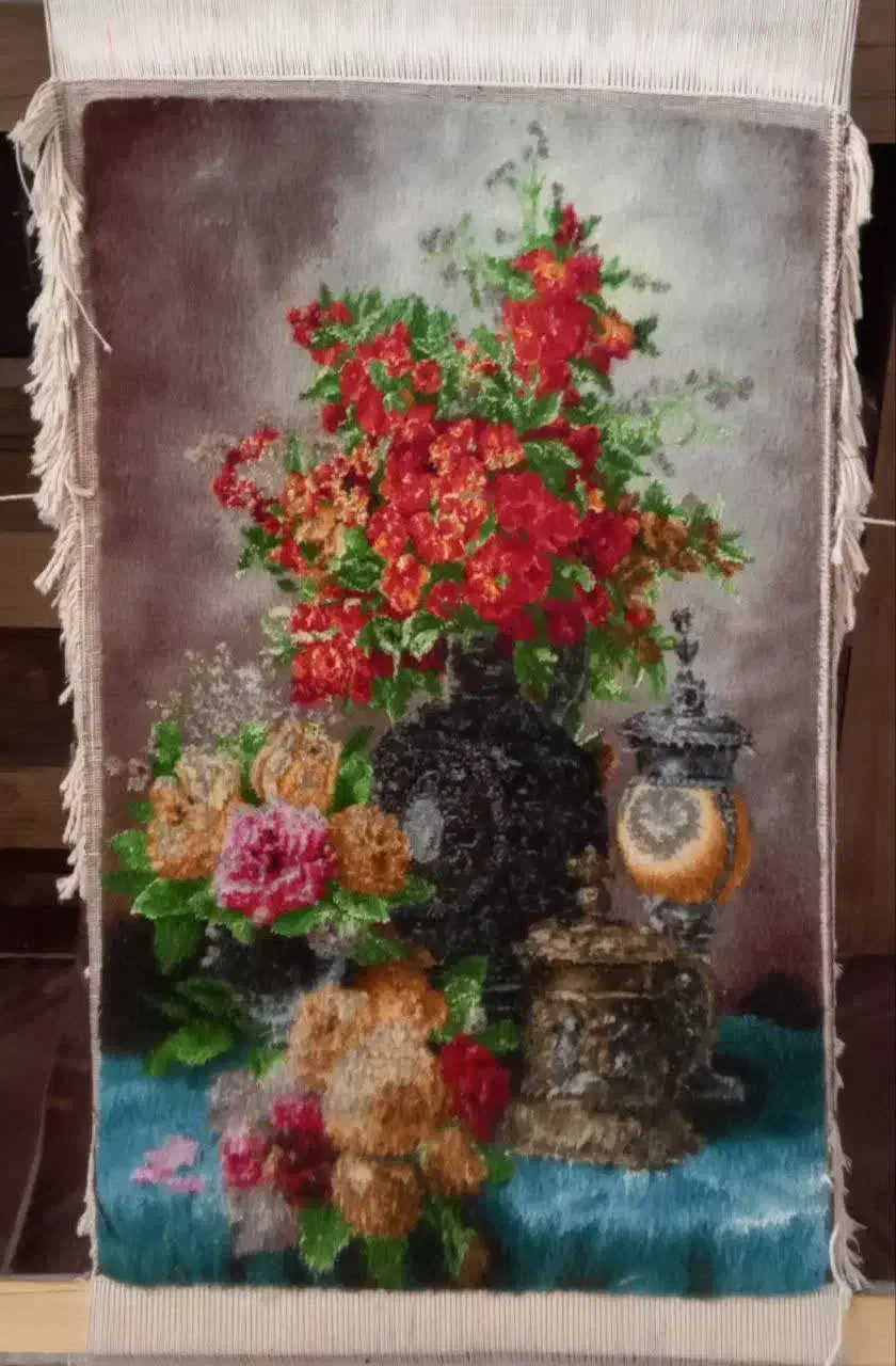 یک جفت تابلو فرش طرح گل و شمعدان|تابلو فرش|مشهد, آزادشهر|دیوار