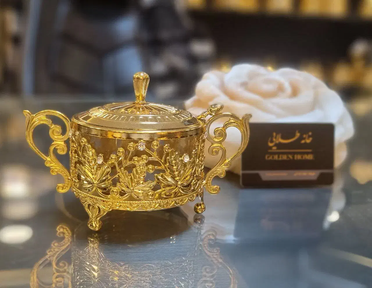 قندان قاشق دار اماراتی وارداتی گُلد دسته دار دُبی|ظروف سرو و پذیرایی|مشهد, امام رضا (ع)|دیوار