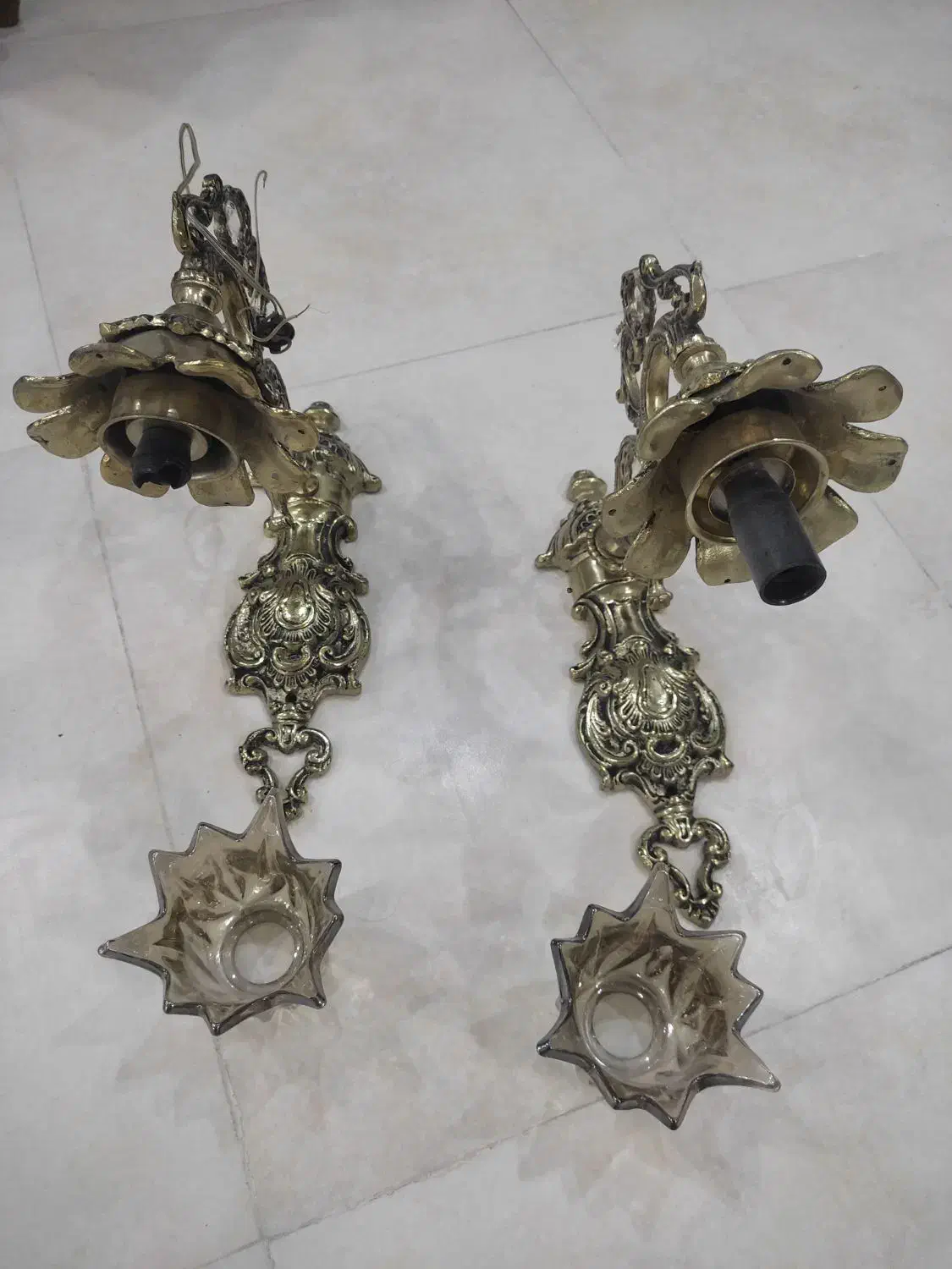 دیوار کوب برنزی جفت|لوستر و چراغ آویز|زنجان, |دیوار