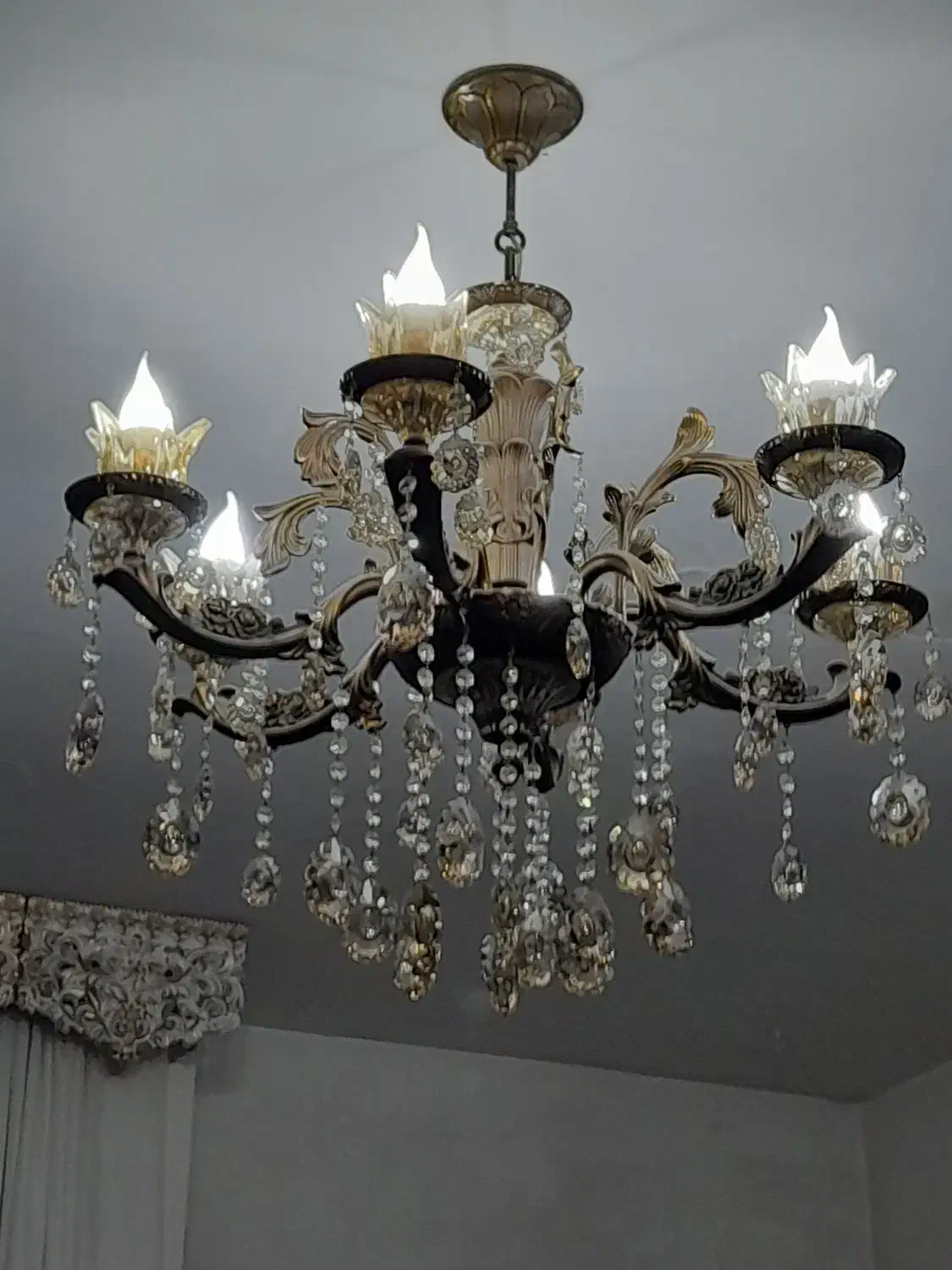 تک لوستر برنزی ۶ شعله لوکس|لوستر و چراغ آویز|محمدیه-قزوین, |دیوار