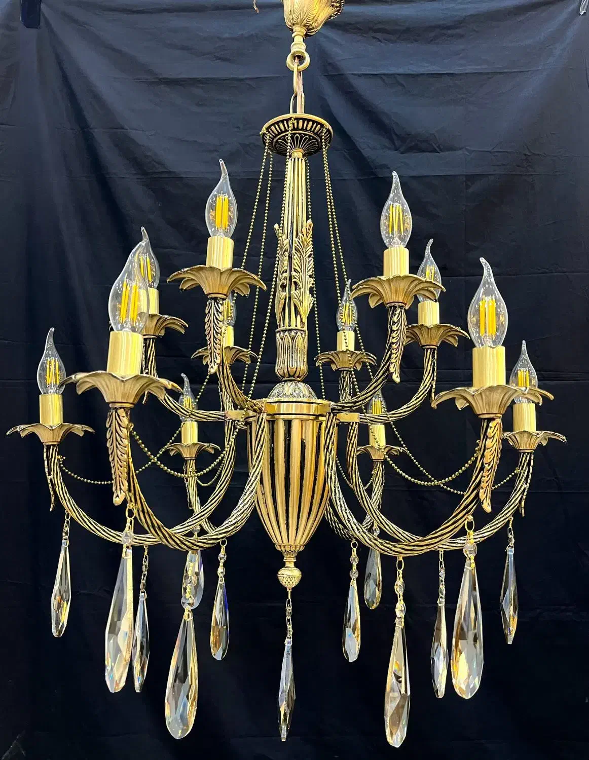 لوسترشاخه یو زنبق اخترپرکارتمام برنجی کلاسیک12شعله|لوستر و چراغ آویز|تهران, نعمت‌آباد|دیوار