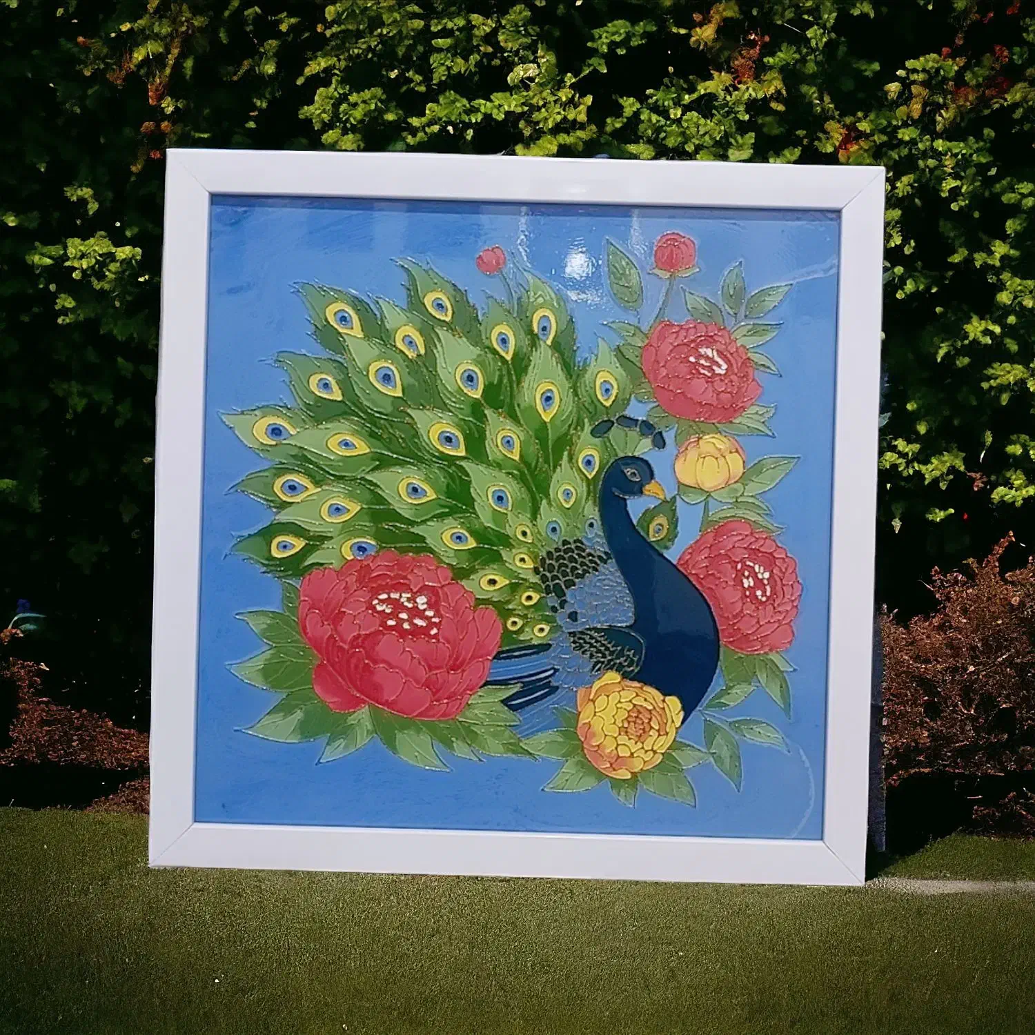 تابلو طاووس نقاشی روی شیشه کاملا دستساز|تابلو، نقاشی، عکس|ساوه, |دیوار