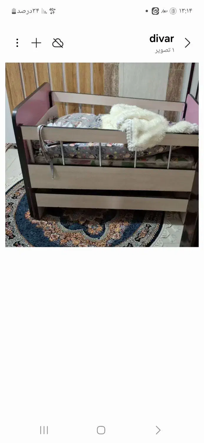 تخت به همراه تشک کودک تعویض با صندلی ماشین کودک|تخت و صندلی بچه|آران و بیدگل, |دیوار