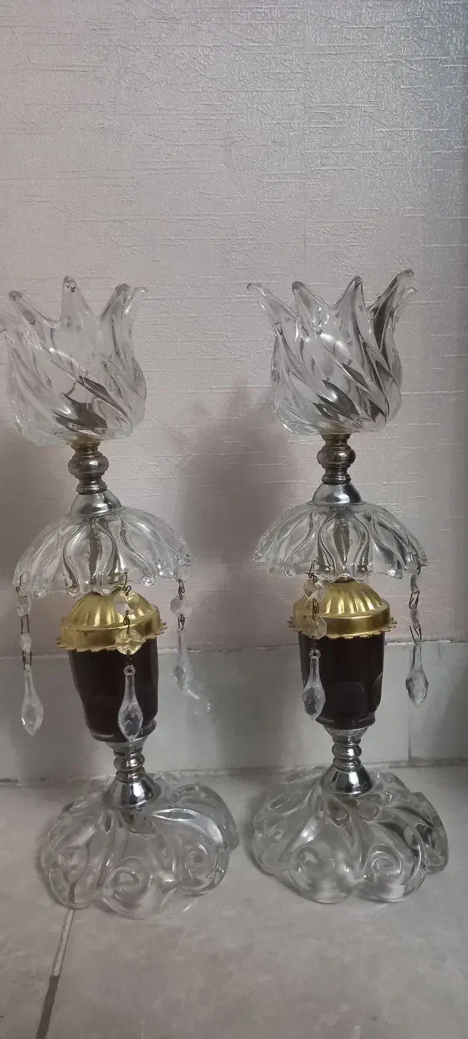 یک جفت شمعدانی کریستال|چراغ خواب و آباژور|الوند, |دیوار