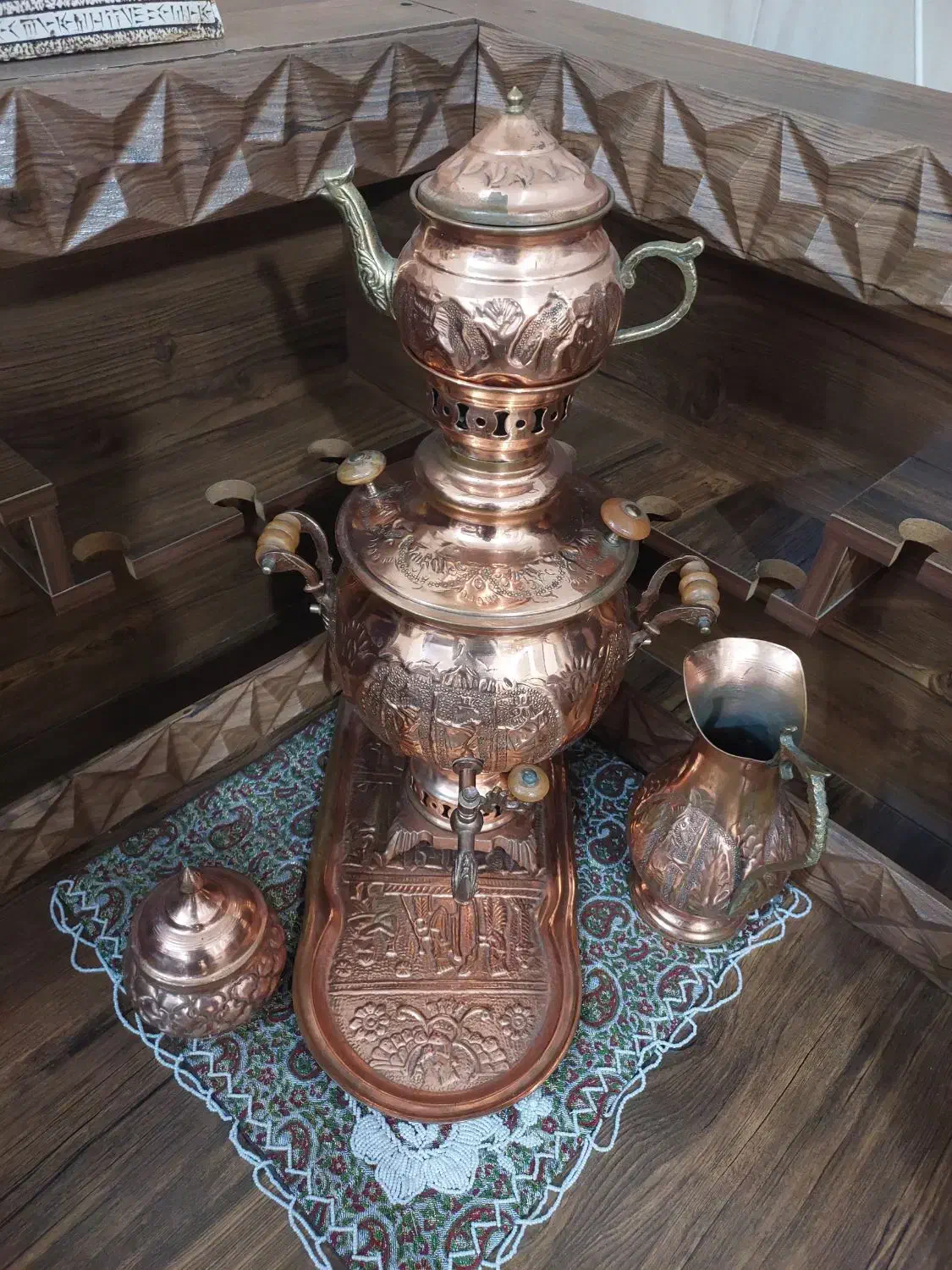 ست کامل سماور مسی ذغالی ۶ لیتری|سماور، چایساز، قهوهساز|قم, چهل درخت|دیوار