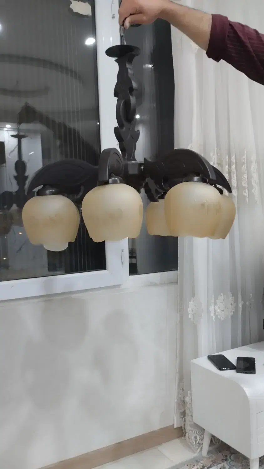 لوستر چوبی 7 شاخه|لوستر و چراغ آویز|سنندج, |دیوار