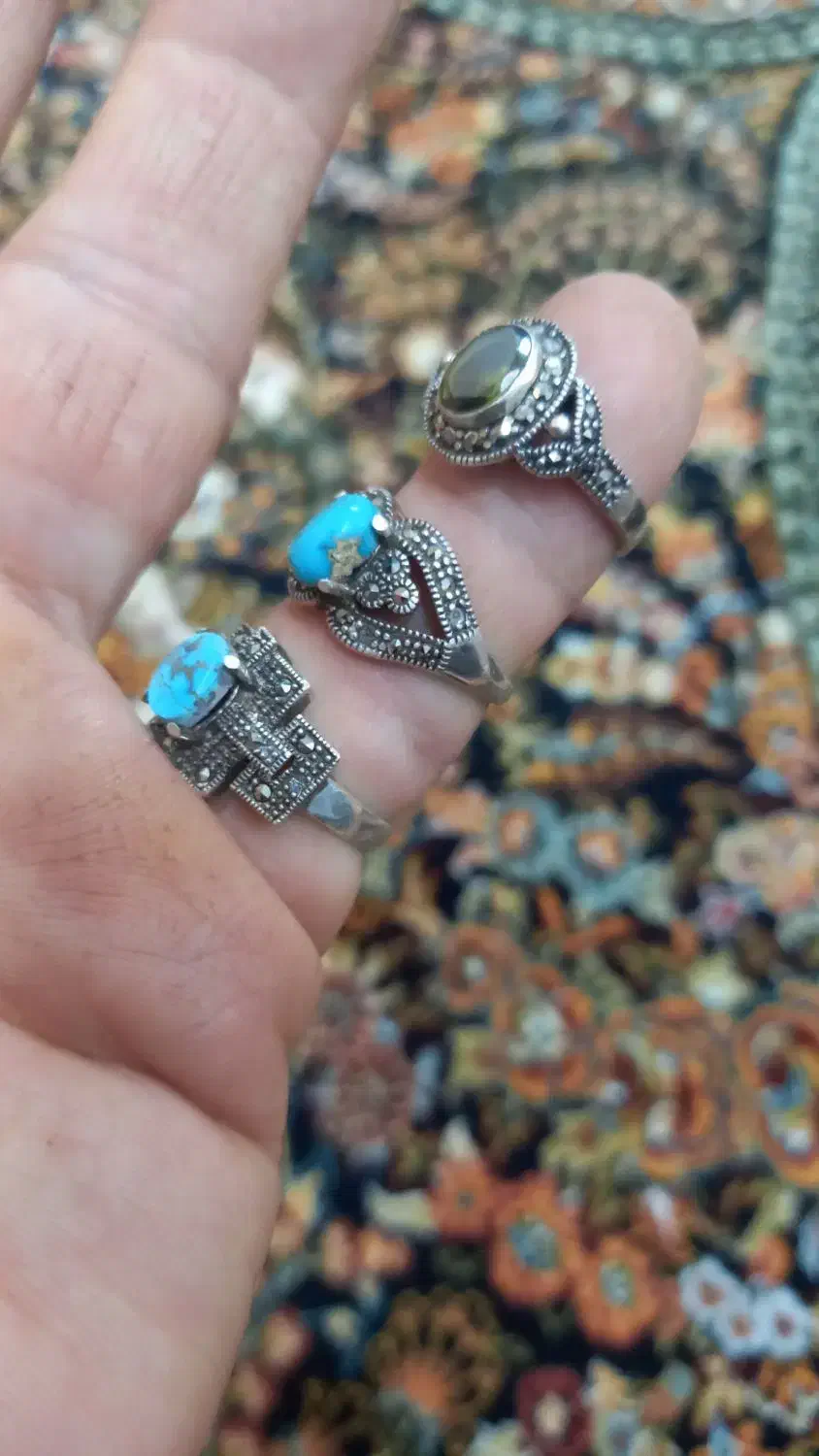 انگشتر زنانه فیروزه نیشابور و زبرجد|جواهرات|اهواز, فتح|دیوار