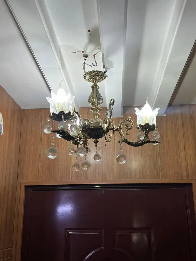 لوستر برنجی 5شاخه ست 4تایی|لوستر و چراغ آویز|شیراز, تلخ داش|دیوار