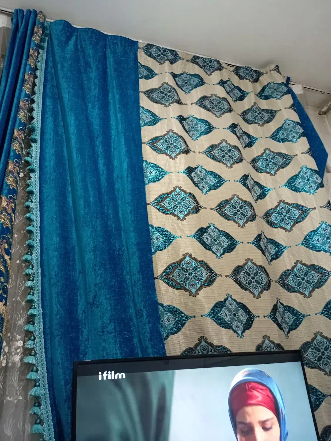 پرده حریر ابی|پرده، رانر، رومیزی|قم, زند آباد|دیوار