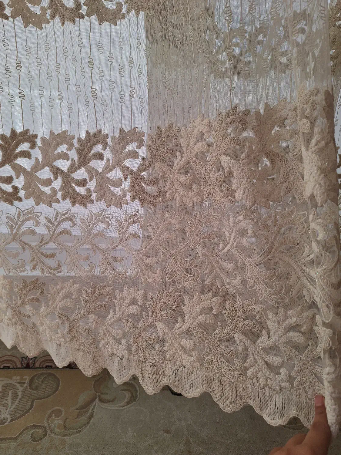 پرده گیپور دار استخوانی نسکافه ای|پرده، رانر، رومیزی|قم, زنبیل آباد|دیوار