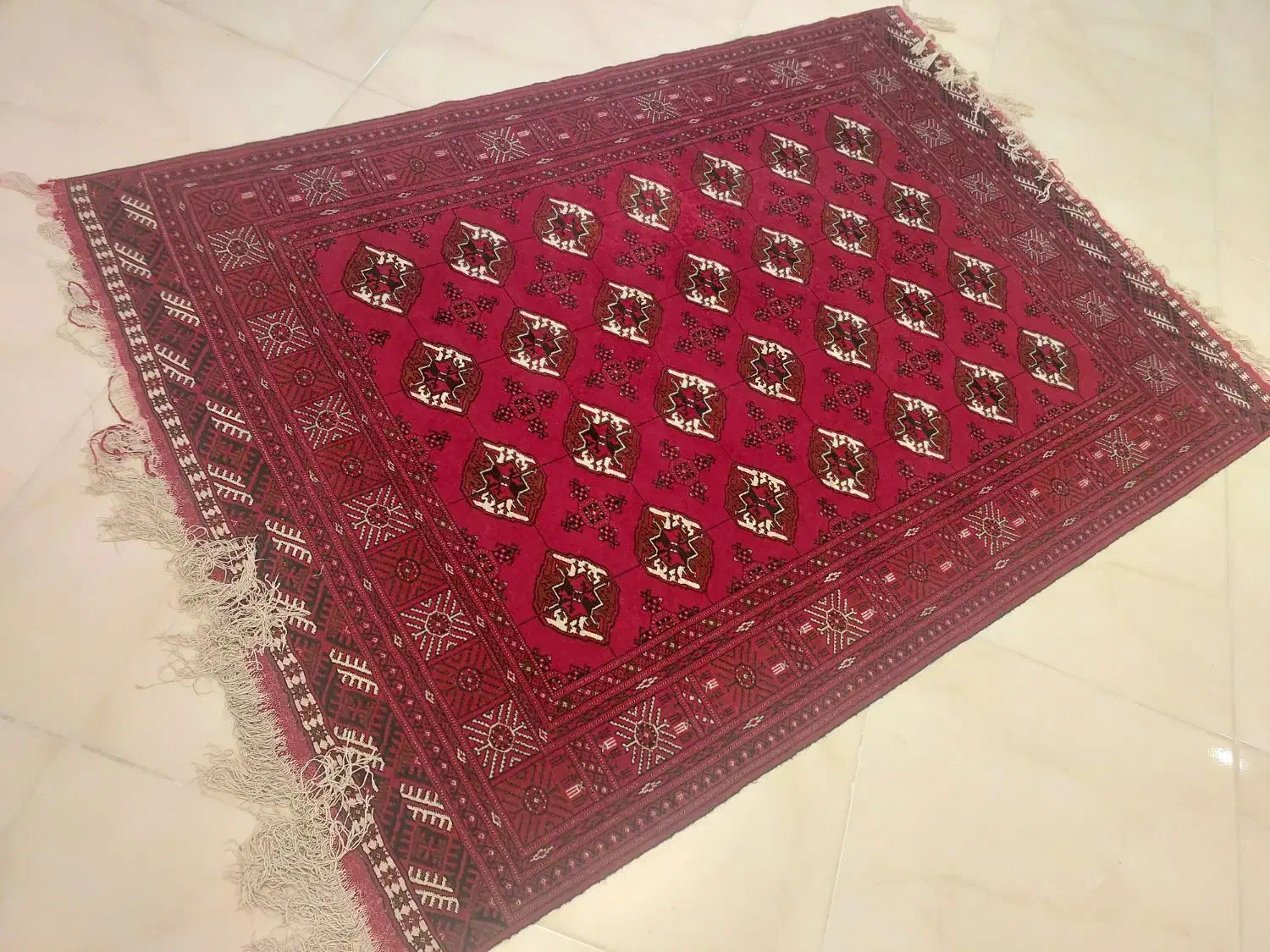 قالیچه دستی چله ابریشم ترکمن قرمز رنگ|فرش|مشهد, شهرآرا|دیوار